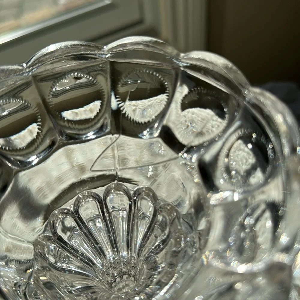 VINTAGE 19th CENTURY~PRISCILLA~PRESSED GLASS MOON~STARS~PRESSED COMPOTE~NICE~KCC